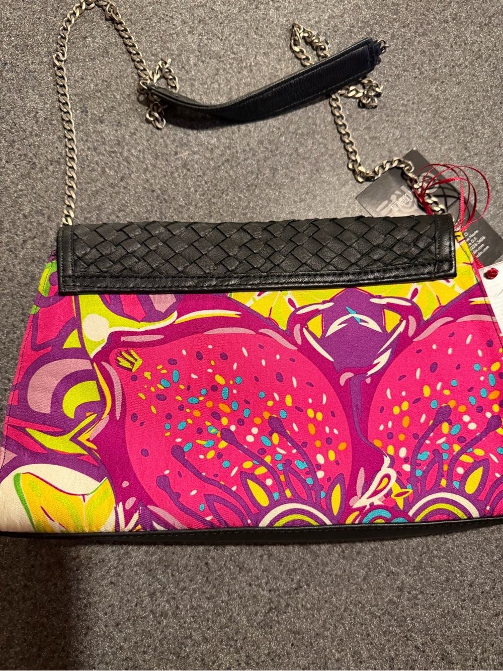 Pineda Covalin Exotic Fruits Silk Shoulder Bag Pink Floral Chain - Picture 10 of 16